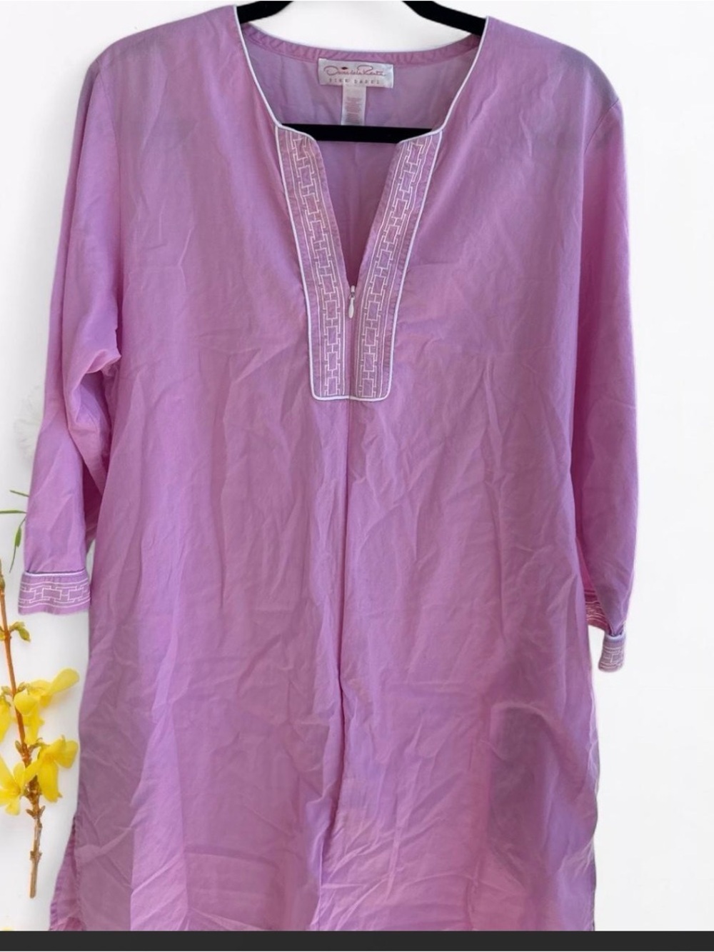 Oscar de la Renta Embroidered Split-Neck Women's house dress